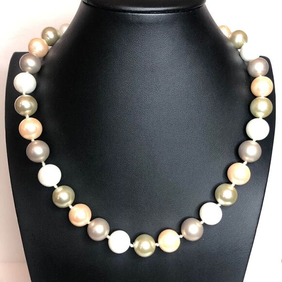 470 Lucoral LUC Knotted pink grey white Faux Pearls Necklace Sterling Silver 20" - Picture 1 of 2